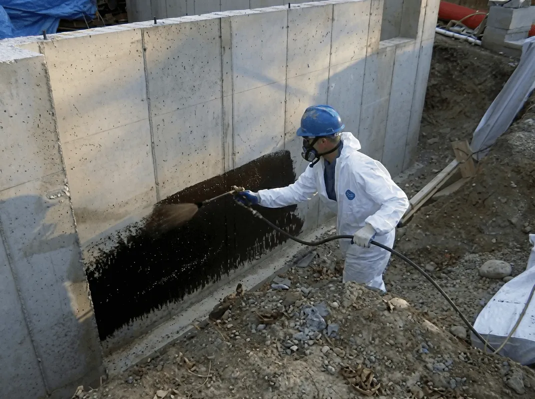 Professional waterproofing the exterior walls of the basement in Erie, PA